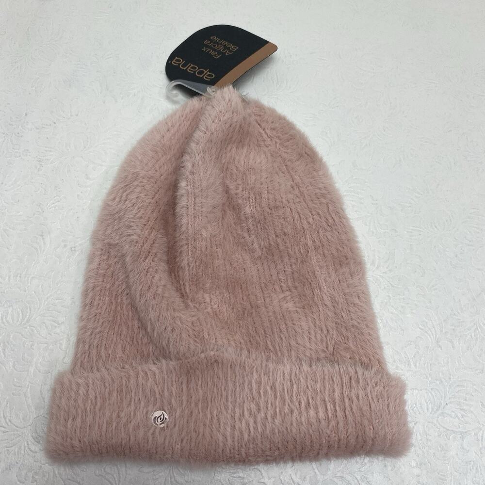 Apana Faux Angora Fuzzy Super Soft Stretchy Winter Beanie Hat OS Blush Pink NEW